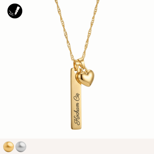 Naszyjnik z Podłużną Blaszką i Zawieszką Serce Grawer 925