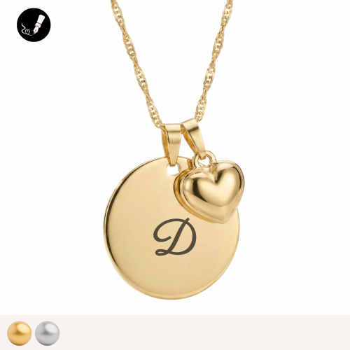 Naszyjnik z Okrągłą Blaszką i Zawieszką Serce Grawer