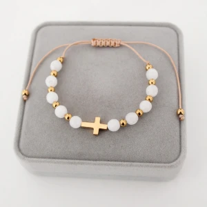 Bransoletka Różaniec na Rękę z Kamieni na Sznurku Agat Biały