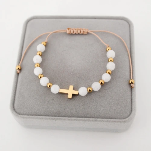 Bransoletka Różaniec na Rękę z Kamieni na Sznurku Agat Biały