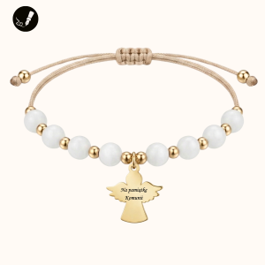 Złota Bransoletka z Aniołkiem na Sznurku z Kamieni 925