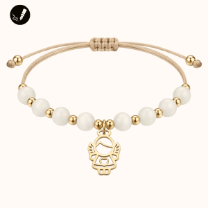 Złota Bransoletka z Aniołkiem na Sznurku z Kamieni 925