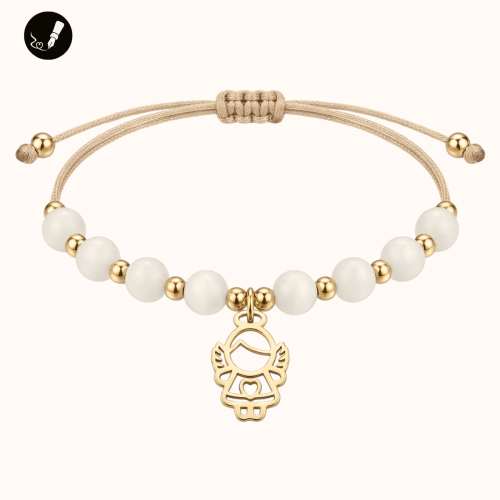 Złota Bransoletka z Aniołkiem na Sznurku z Kamieni 925