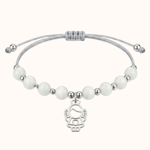 Srebrna Bransoletka z Aniołkiem na Sznurku z Kamieni 925