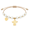 Złota Bransoletka z Aniołkiem i Sercem na Sznurku z Kamieni 925