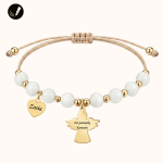 Złota Bransoletka z Aniołkiem i Sercem na Sznurku z Kamieni 925