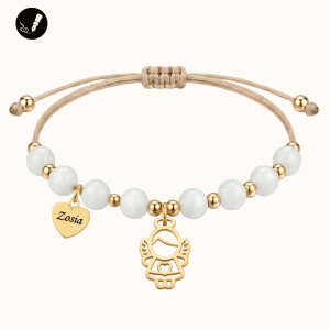 Złota Bransoletka z Aniołkiem i Sercem na Sznurku z Kamieni 925