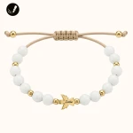 Złota Bransoletka z Aniołkiem na Sznurku z Kamieni Stal