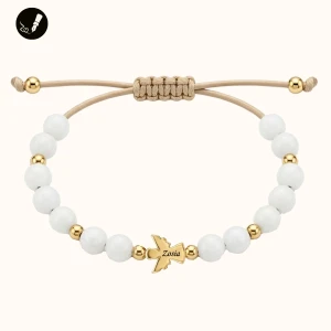 Złota Bransoletka z Aniołkiem na Sznurku z Kamieni Stal