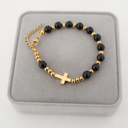 Bransoletka Różaniec na Rękę z Kamieni - Dziesiątka Różańca Onyks