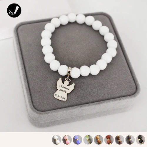 Srebrna Bransoletka z Aniołkiem z Kamieni 925