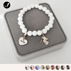 Bransoletka z Aniołkiem i Sercem z Kamieni - Pamiątka Komunii