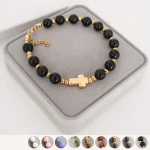 Złota Bransoletka Duży Różaniec na Rękę z Kamieni Stal