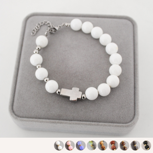 Srebrna Bransoletka Różaniec na Rękę z Kamieni Dziesiątka