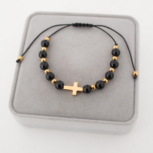 Bransoletka Różaniec na Rękę z Kamieni na Sznurku Onyks