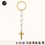 Personalizowany Brelok z Krzyżykiem z Kamieni Naturalnych