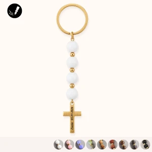 Personalizowany Brelok z Krzyżykiem z Kamieni Naturalnych