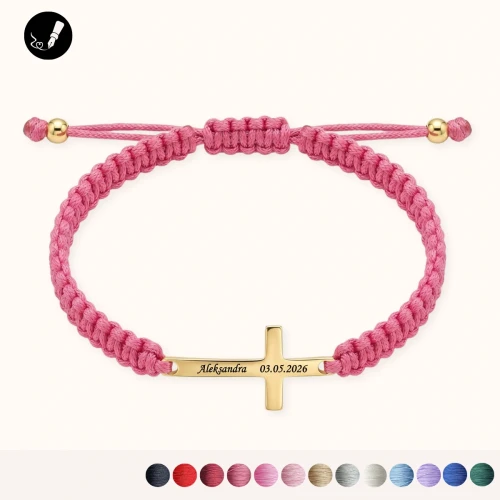 Złota Bransoletka z Krzyżykiem na Sznurku Stal